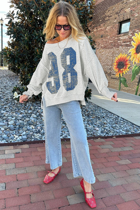 Oversized Varsity Graphic Print Drop Shoulder Pullover Sweatshirt