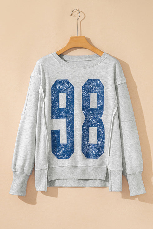 Oversized Varsity Graphic Print Drop Shoulder Pullover Sweatshirt