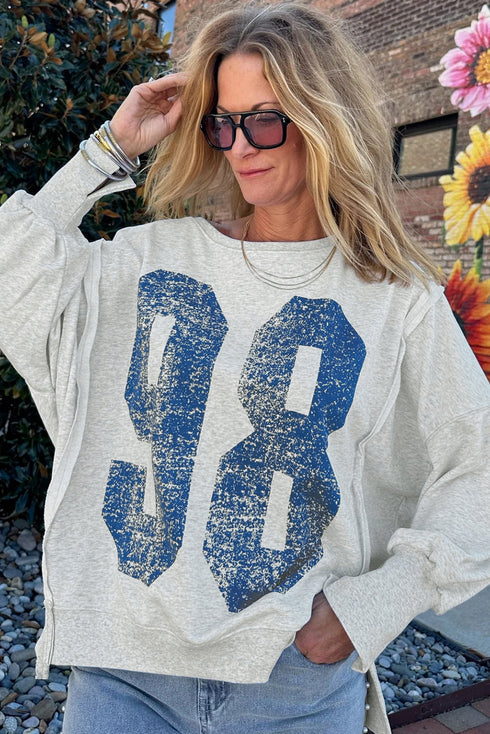 Oversized Varsity Graphic Print Drop Shoulder Pullover Sweatshirt