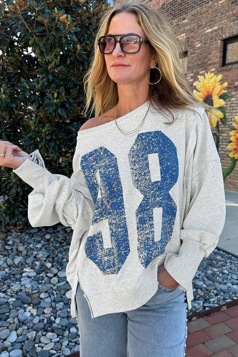 Oversized Varsity Graphic Print Drop Shoulder Pullover Sweatshirt