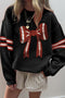 Oversized Varsity Stripe Bow Graphic Crew Neck Sweatshirt