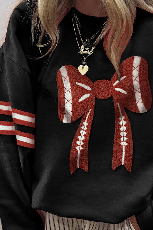 Oversized Varsity Stripe Bow Graphic Crew Neck Sweatshirt