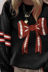 Oversized Varsity Stripe Bow Graphic Crew Neck Sweatshirt