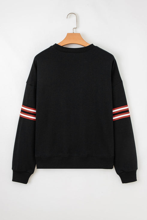 Oversized Varsity Stripe Bow Graphic Crew Neck Sweatshirt
