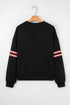 Oversized Varsity Stripe Bow Graphic Crew Neck Sweatshirt