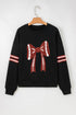 Oversized Varsity Stripe Bow Graphic Crew Neck Sweatshirt