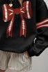 Oversized Varsity Stripe Bow Graphic Crew Neck Sweatshirt