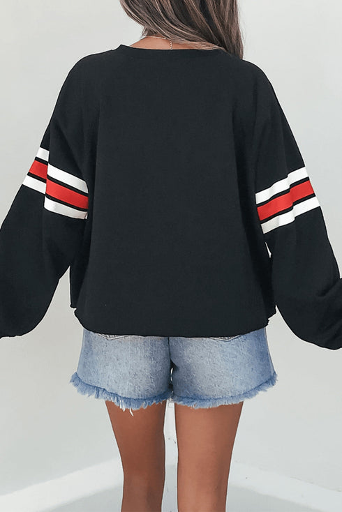 Oversized Varsity Stripe Graphic Crew Neck Sweatshirt
