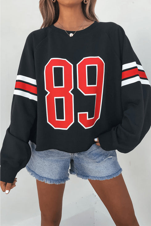 Oversized Varsity Stripe Graphic Crew Neck Sweatshirt