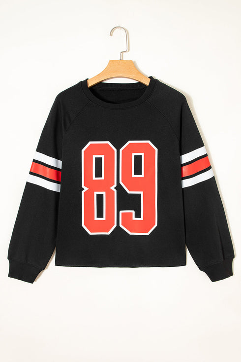 Oversized Varsity Stripe Graphic Crew Neck Sweatshirt