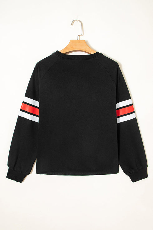 Oversized Varsity Stripe Graphic Crew Neck Sweatshirt