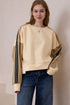 Oversized Varsity Stripe Sleeve Crew Neck Pullover Sweatshirt