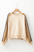 Oversized Varsity Stripe Sleeve Crew Neck Pullover Sweatshirt