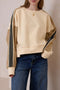 Oversized Varsity Stripe Sleeve Crew Neck Pullover Sweatshirt