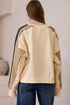 Oversized Varsity Stripe Sleeve Crew Neck Pullover Sweatshirt