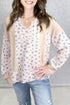 Oversized Waffle Knit Floral Patchwork Balloon Sleeve Top