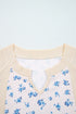 Oversized Waffle Knit Floral Patchwork Balloon Sleeve Top