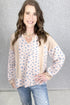 Oversized Waffle Knit Floral Patchwork Balloon Sleeve Top