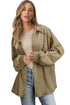 Oversized Waffle Knit Patchwork Button Down Shacket Jacket