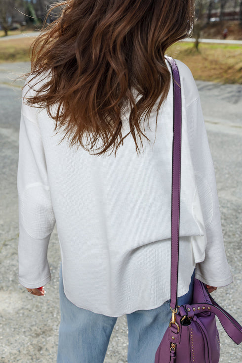 Oversized Waffle Knit Ribbed Patchwork Dolman Sleeve Top