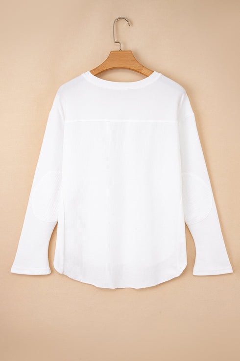 Oversized Waffle Knit Ribbed Patchwork Dolman Sleeve Top