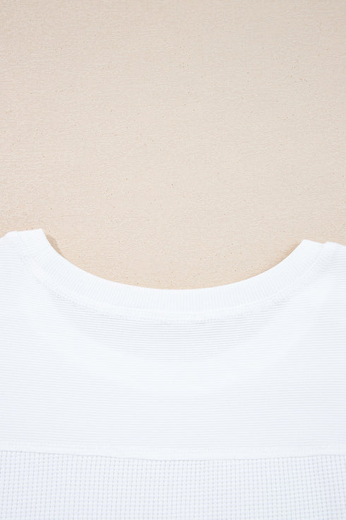 Oversized Waffle Knit Ribbed Patchwork Dolman Sleeve Top