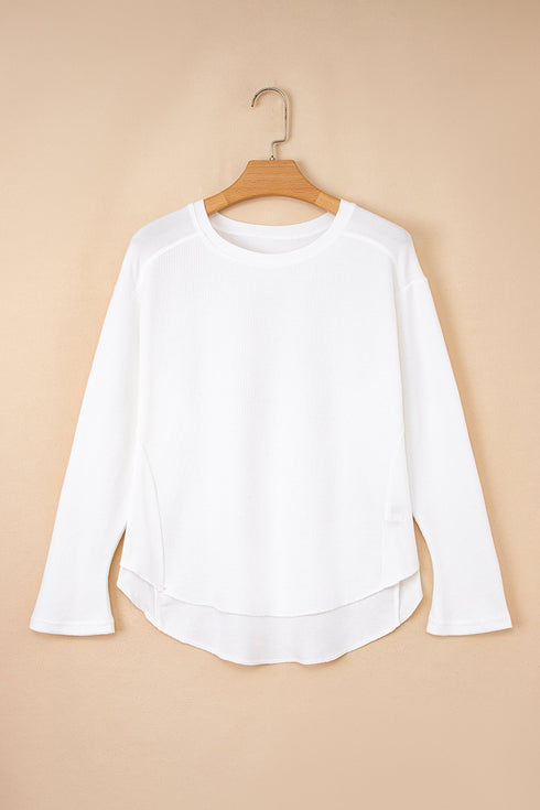 Oversized Waffle Knit Ribbed Patchwork Dolman Sleeve Top
