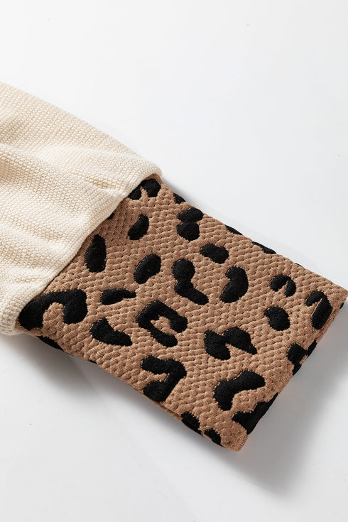 Oversized Waffle Knit Star Patch Animal Print Top