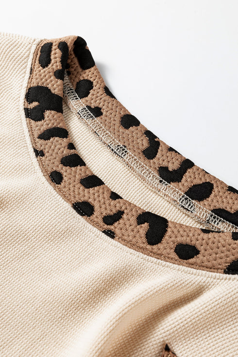 Oversized Waffle Knit Star Patch Animal Print Top