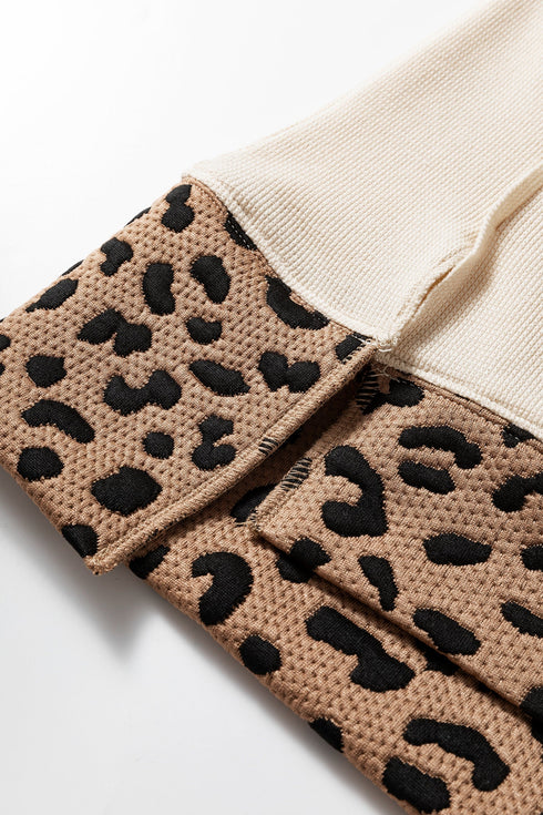 Oversized Waffle Knit Star Patch Animal Print Top