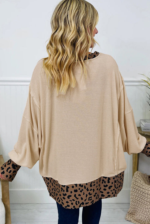 Oversized Waffle Knit Star Patch Animal Print Top