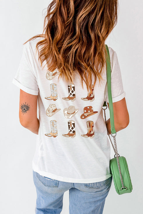 Oversized Western Cowboy Hat And Boots Graphic Print T-Shirt