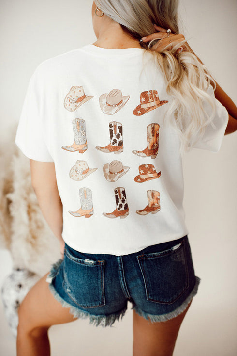 Oversized Western Cowboy Hat And Boots Graphic Print T-Shirt