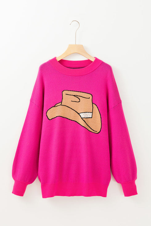 Oversized Western Hat Graphic Mock Neck Sweater