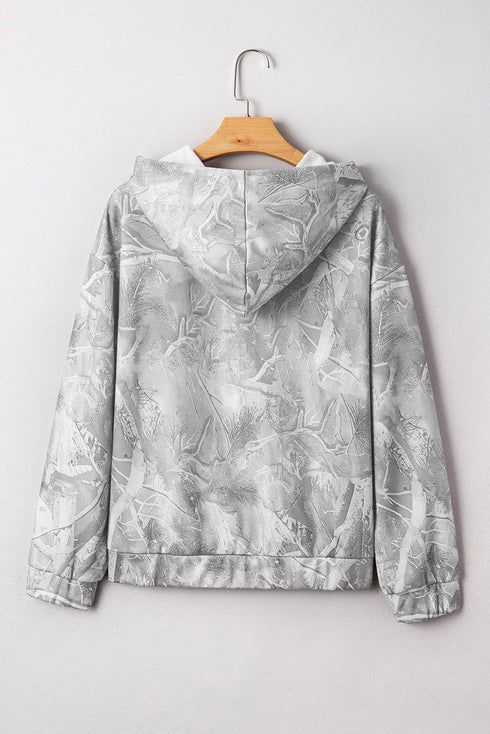 Oversized Woodland Camo Drawstring Sporty Hoodie