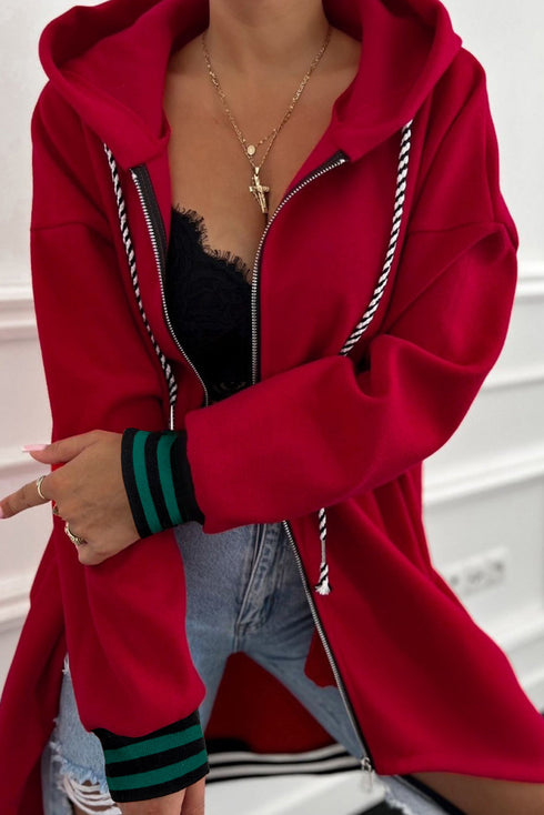 Oversized Zip Front Longline Tunic Hoodie