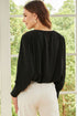 Padded Shoulder Pleated Sleeve Button Cuff Loose Blouse