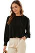 Padded Shoulder Pleated Sleeve Button Cuff Loose Blouse