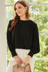 Padded Shoulder Pleated Sleeve Button Cuff Loose Blouse