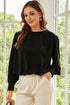 Padded Shoulder Pleated Sleeve Button Cuff Loose Blouse