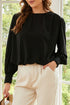Padded Shoulder Pleated Sleeve Button Cuff Loose Blouse