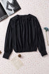 Padded Shoulder Pleated Sleeve Button Cuff Loose Blouse
