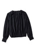 Padded Shoulder Pleated Sleeve Button Cuff Loose Blouse
