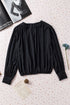 Padded Shoulder Pleated Sleeve Button Cuff Loose Blouse