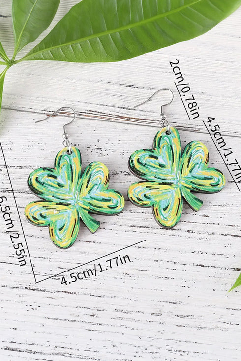 Painted Shamrock Shape Lightweight Plank Drop Earrings