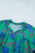 Painterly Abstract Print V Neck Flounced Puff Sleeve Blouse