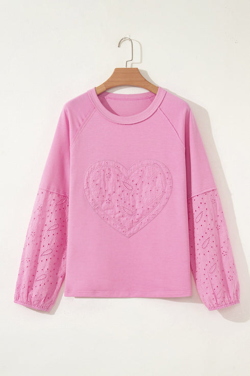 Paisley Broderie Anglaise Heart Pattern Patchwork Long Sleeve Top