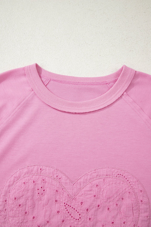 Paisley Broderie Anglaise Heart Pattern Patchwork Long Sleeve Top