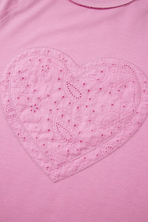 Paisley Broderie Anglaise Heart Pattern Patchwork Long Sleeve Top