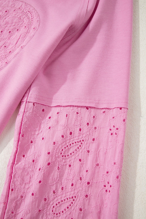 Paisley Broderie Anglaise Heart Pattern Patchwork Long Sleeve Top